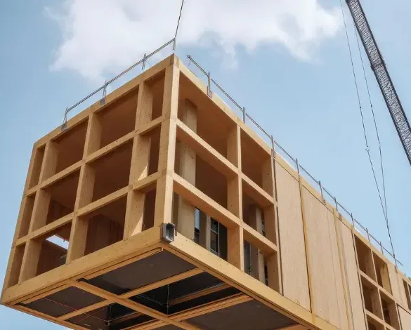 construction modulaire en bois sur chantier industriel