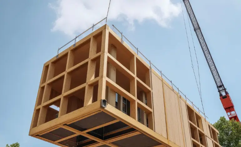 construction modulaire en bois sur chantier industriel